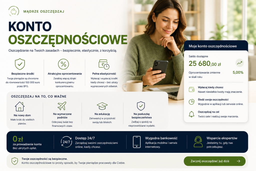 Konto oszczędnościowe – grafika przedstawiająca odkładanie i pomnażanie pieniędzy