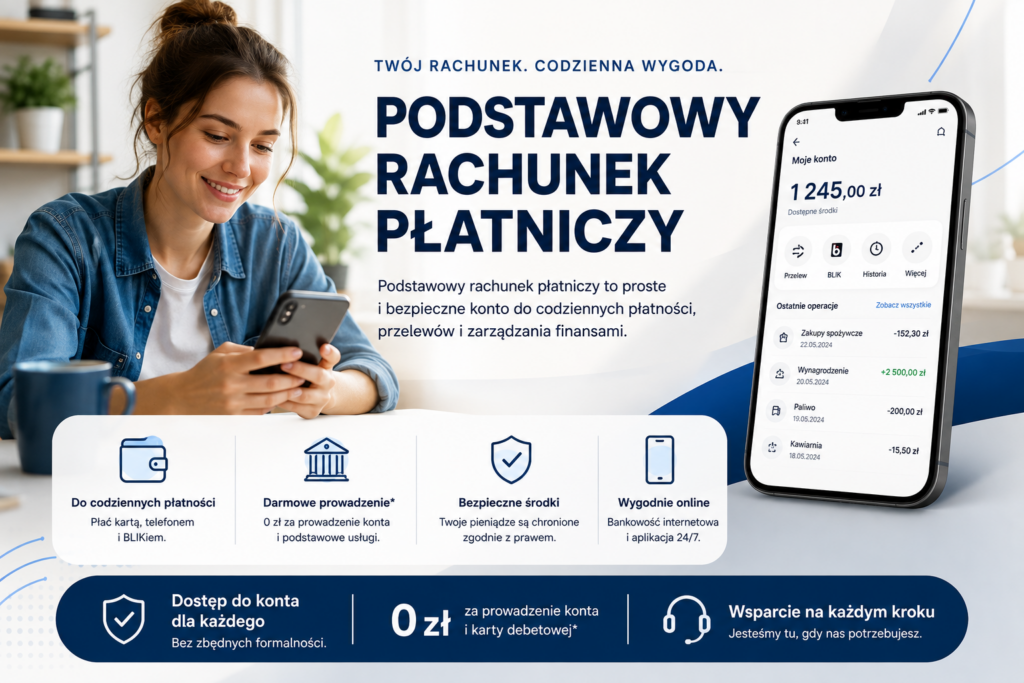 Podstawowy rachunek płatniczy przedstawiony jako proste konto do codziennych płatności